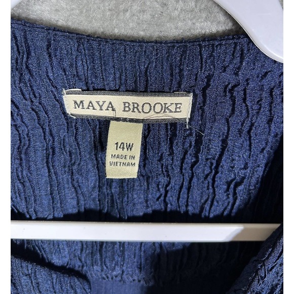 Maya Brooke Crinkle Sequin Lace Open Front Blazer Jacket Women 14W Navy Blue NWT - Picture 3 of 16